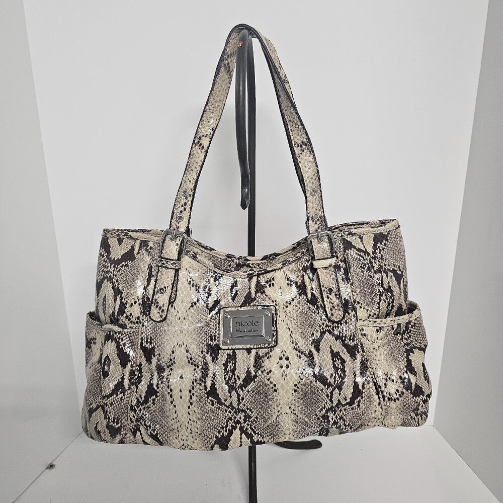 Nicole Miller Bag Snakeskin Satchel Grunge Goth Party Brown